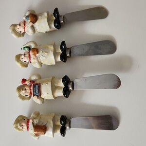 Vintage Set Of 4 Guy Buffet Le Chefs Figures Cheese Spreaders Knife(Rare Find)